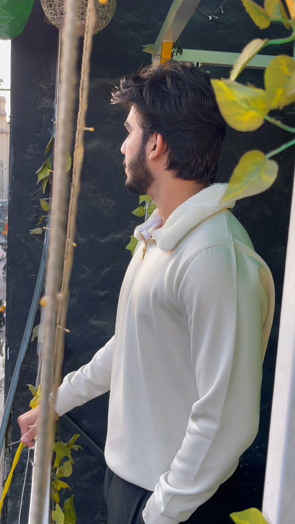 White Furr Collar Shirt