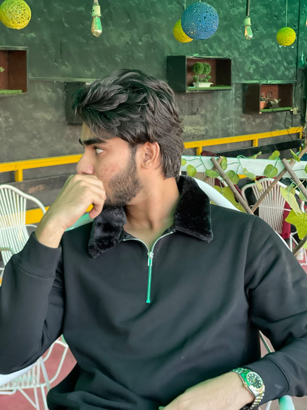 Black Furr Collar Shirt